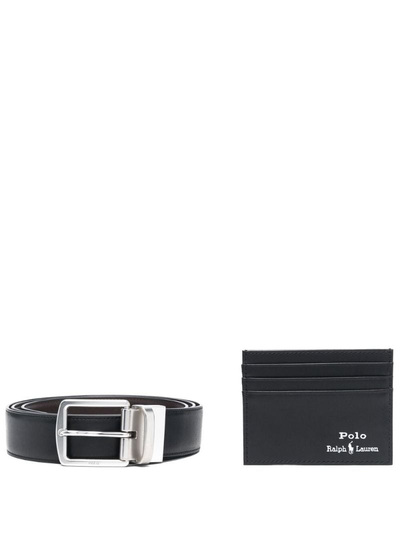 Black Leather Belt and Cardholder Set