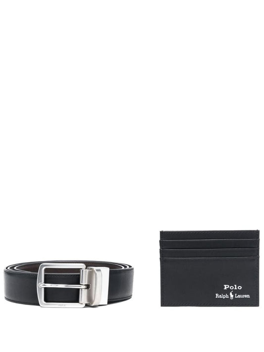 Black Leather Belt and Cardholder Set