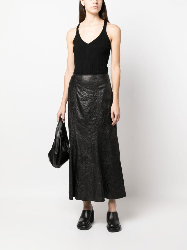 Black Floela High Waist Leather Maxi Skirt