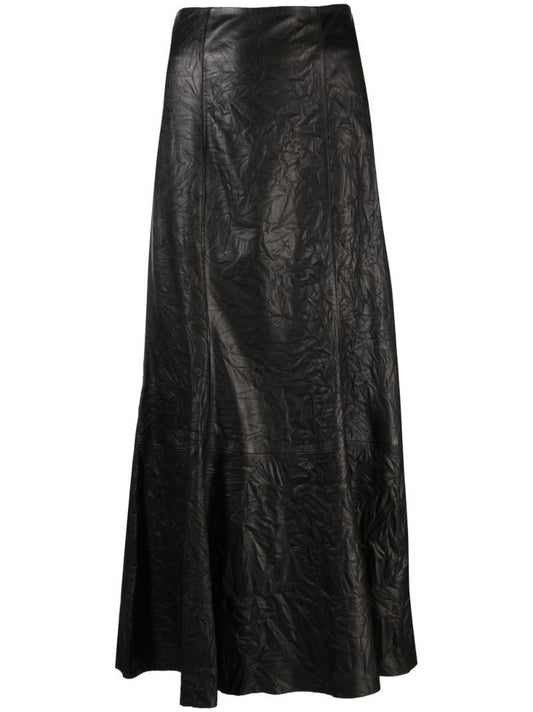 Black Floela High Waist Leather Maxi Skirt