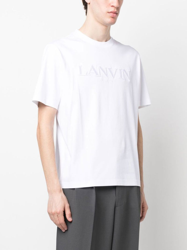 White Logo Embroidered Cotton T-shirt