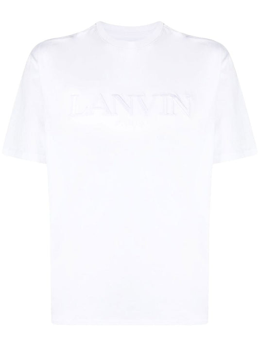 White Logo Embroidered Cotton T-shirt