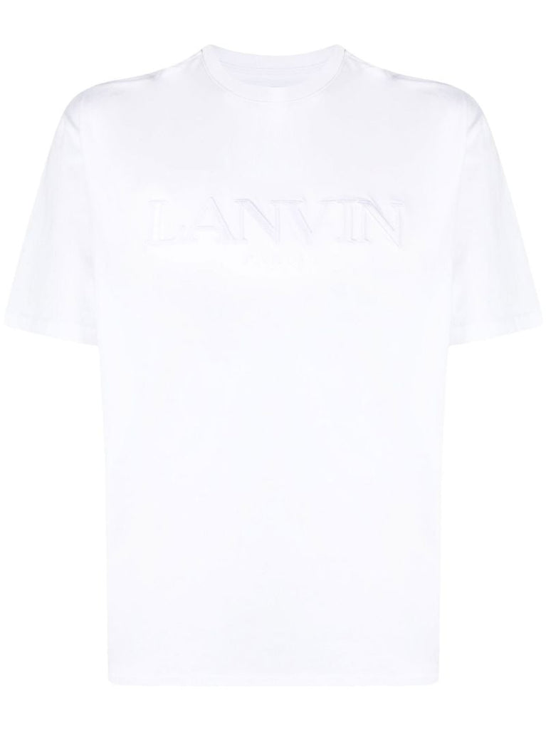 White Logo Embroidered Cotton T-shirt