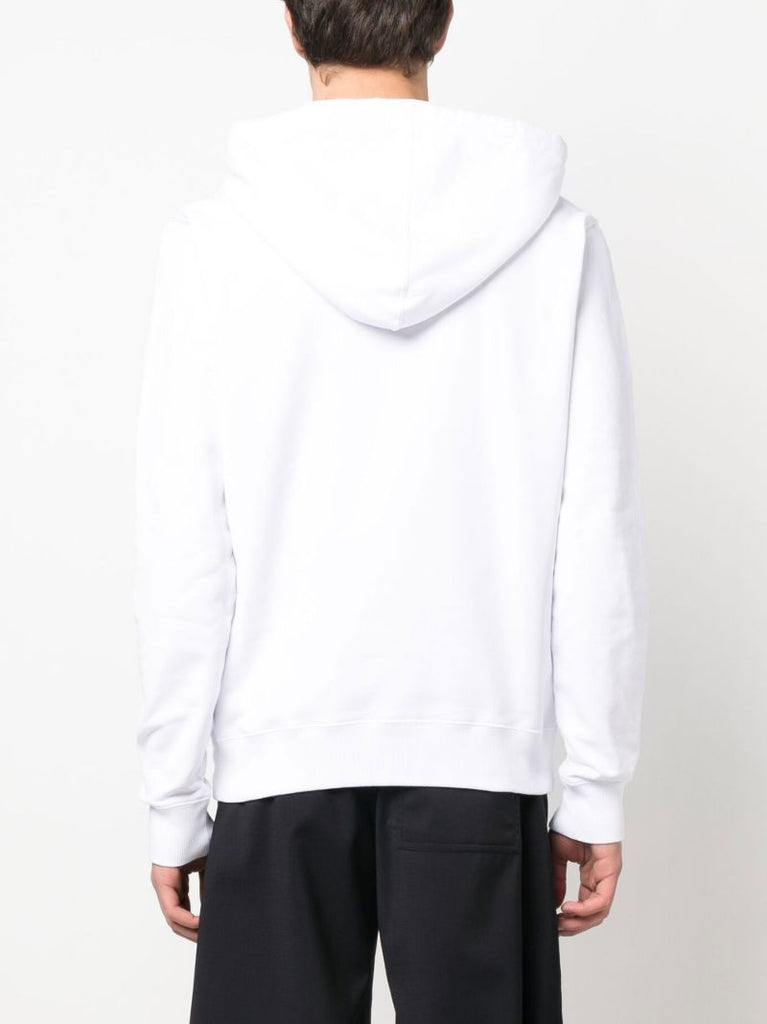 White Embroidered Logo Cotton Hoodie