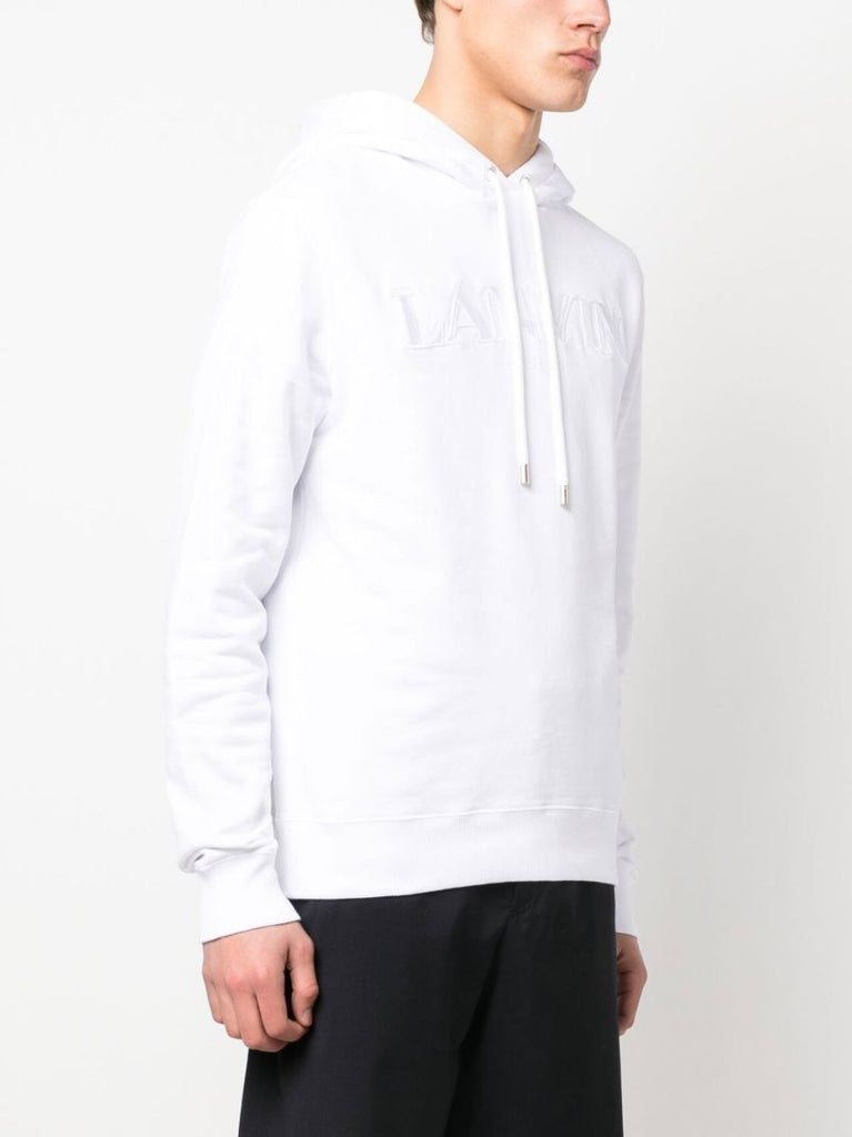White Embroidered Logo Cotton Hoodie