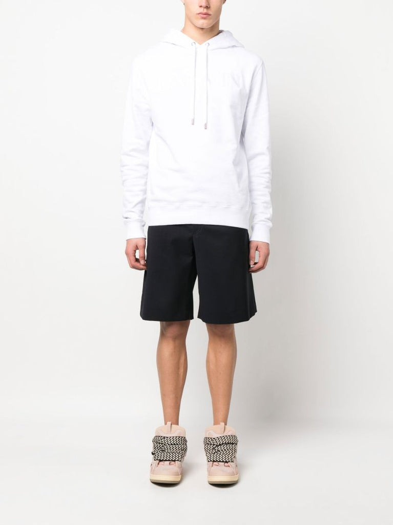 White Embroidered Logo Cotton Hoodie