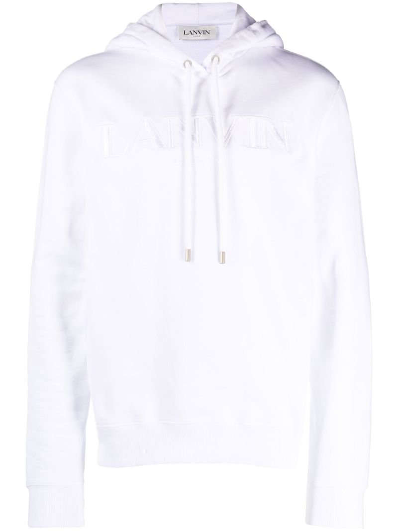 White Embroidered Logo Cotton Hoodie