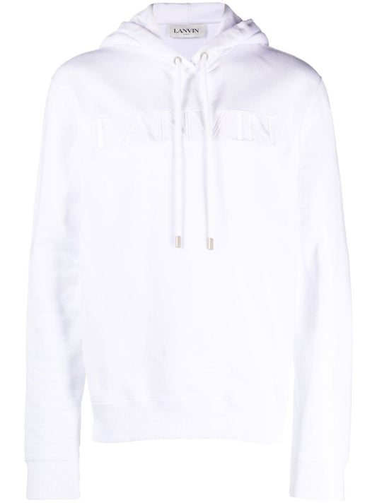 White Embroidered Logo Cotton Hoodie