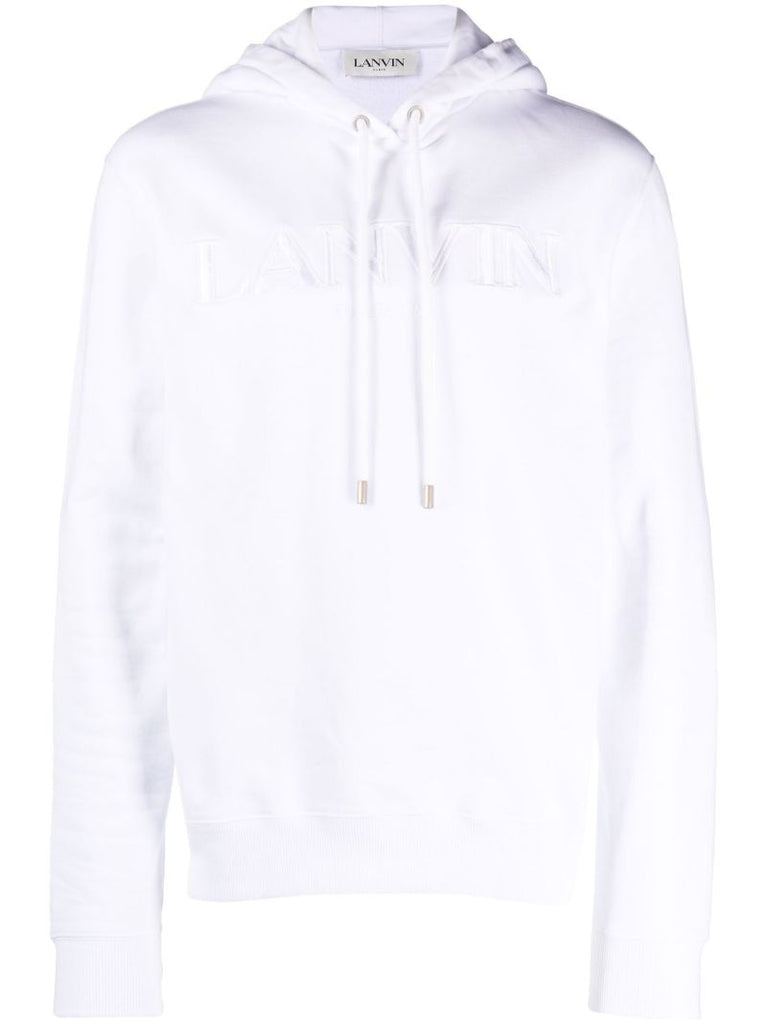 White Embroidered Logo Cotton Hoodie