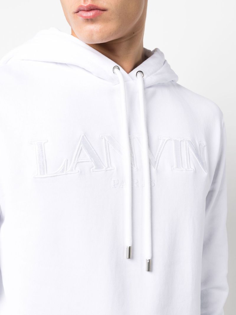 White Embroidered Logo Cotton Hoodie