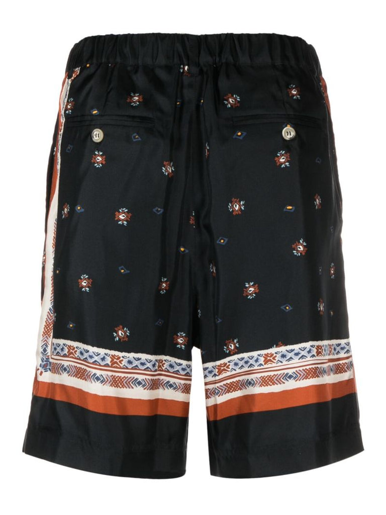 Black Foulard Print Silk Shorts