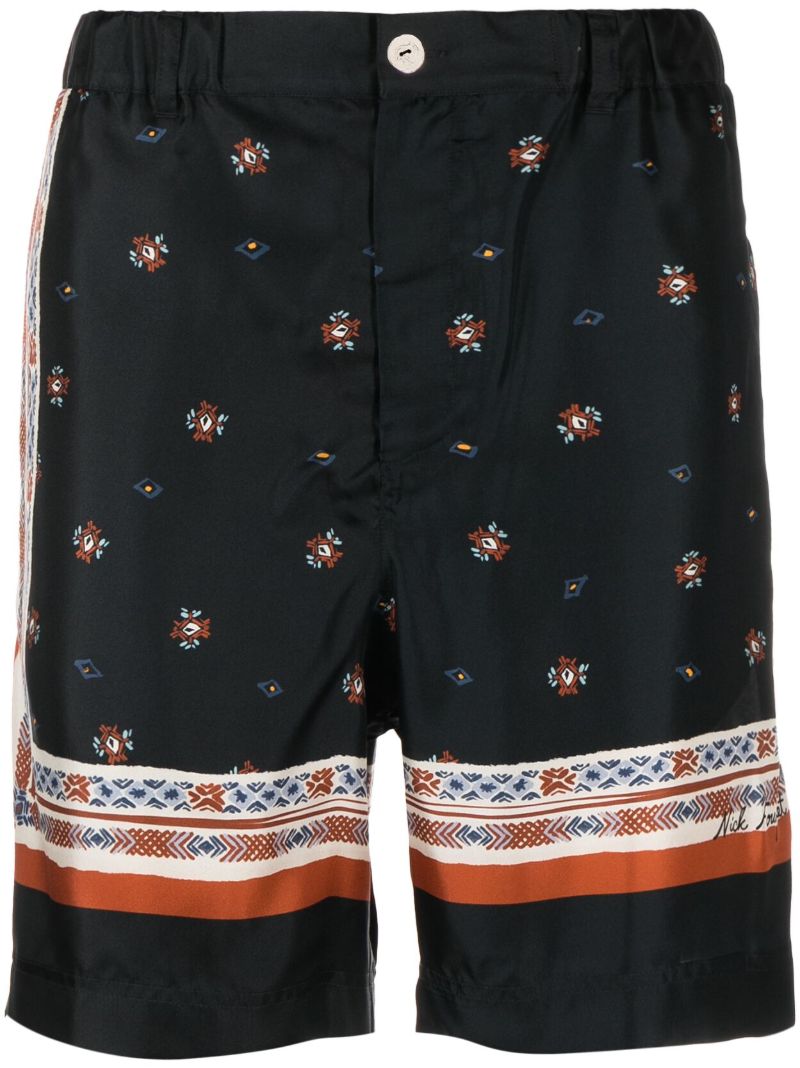 Black Foulard Print Silk Shorts