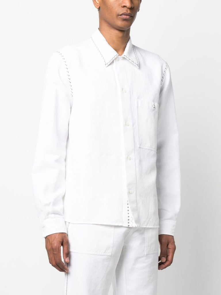 White Embroidered Long-sleeved Shirt