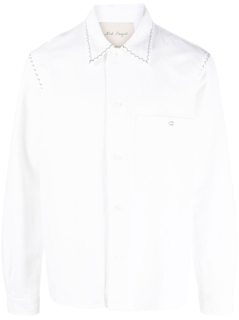 White Embroidered Long-sleeved Shirt