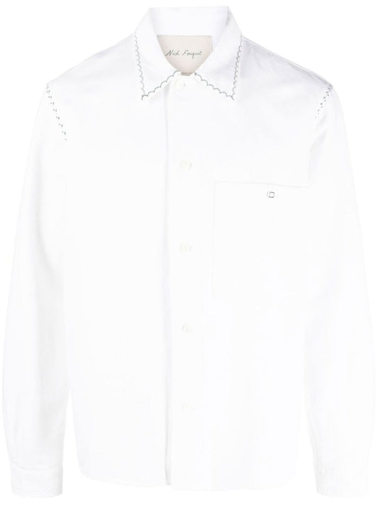 White Embroidered Long-sleeved Shirt