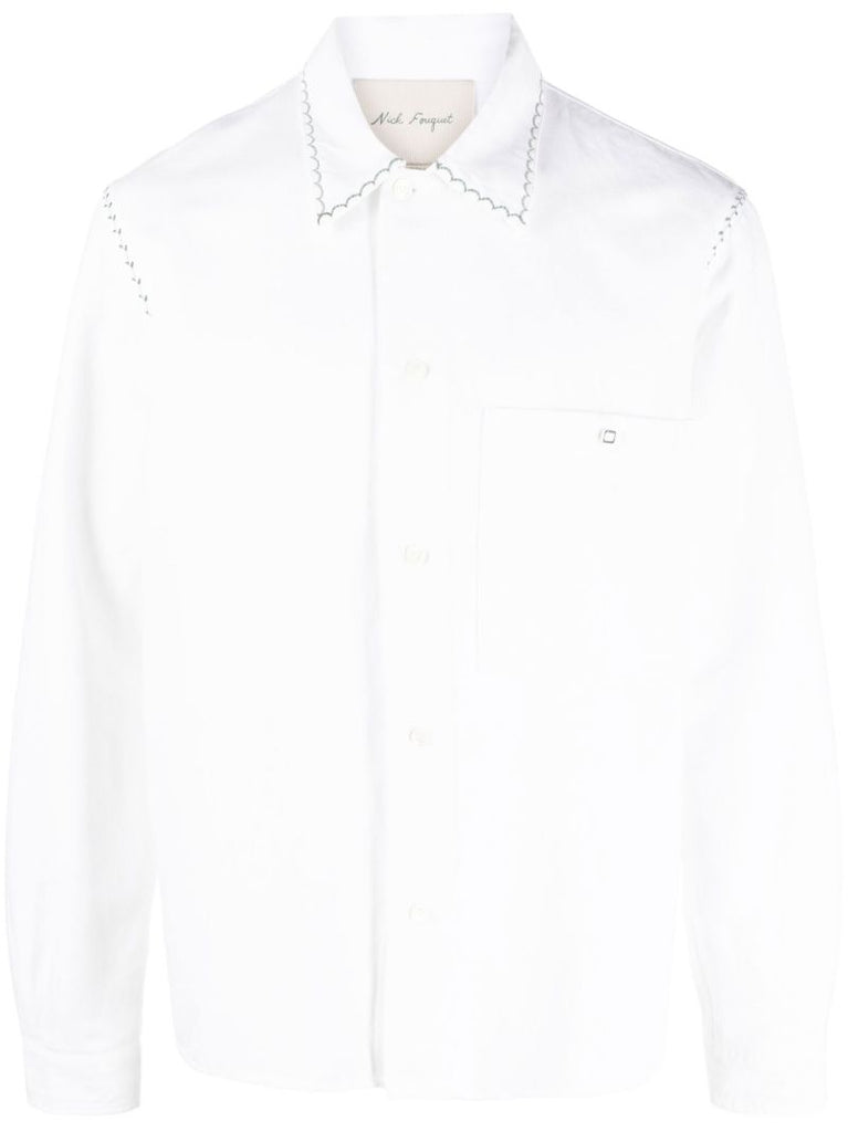 White Embroidered Long-sleeved Shirt