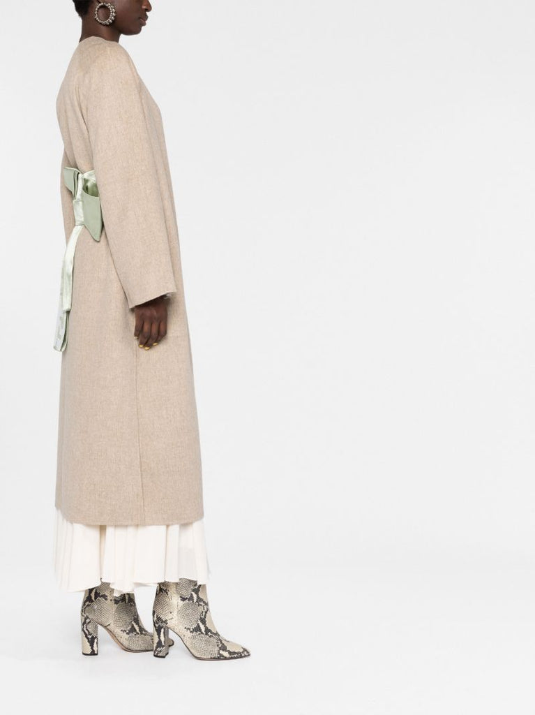 Neutral Belted Wool Overcoat