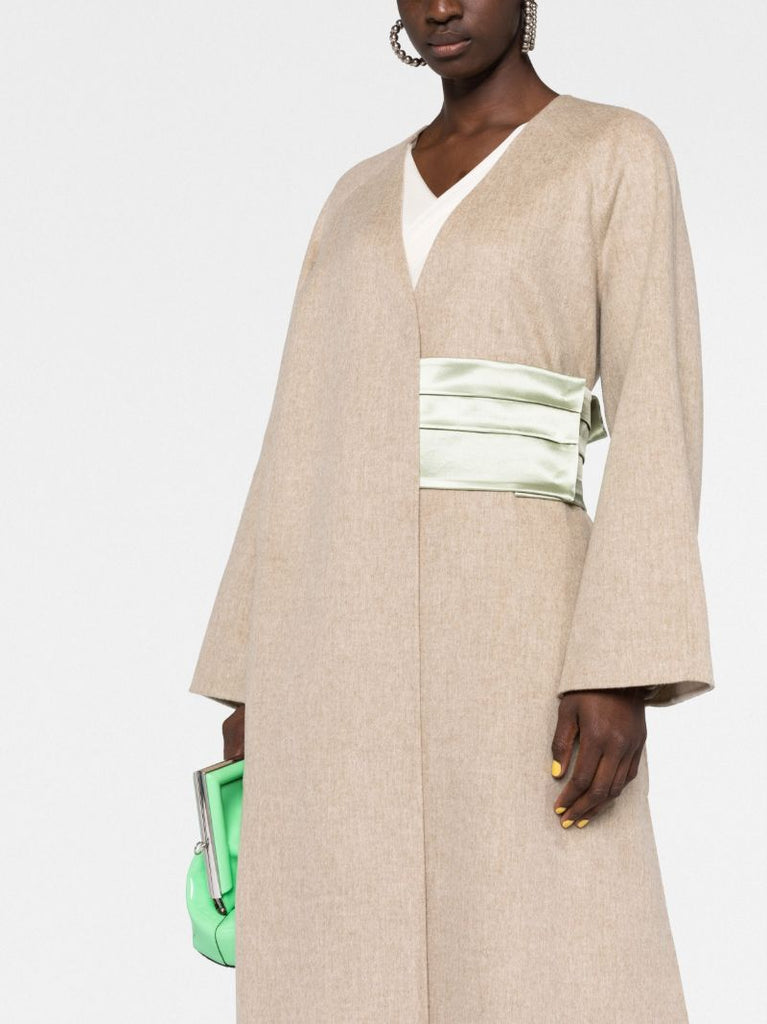 Neutral Belted Wool Overcoat