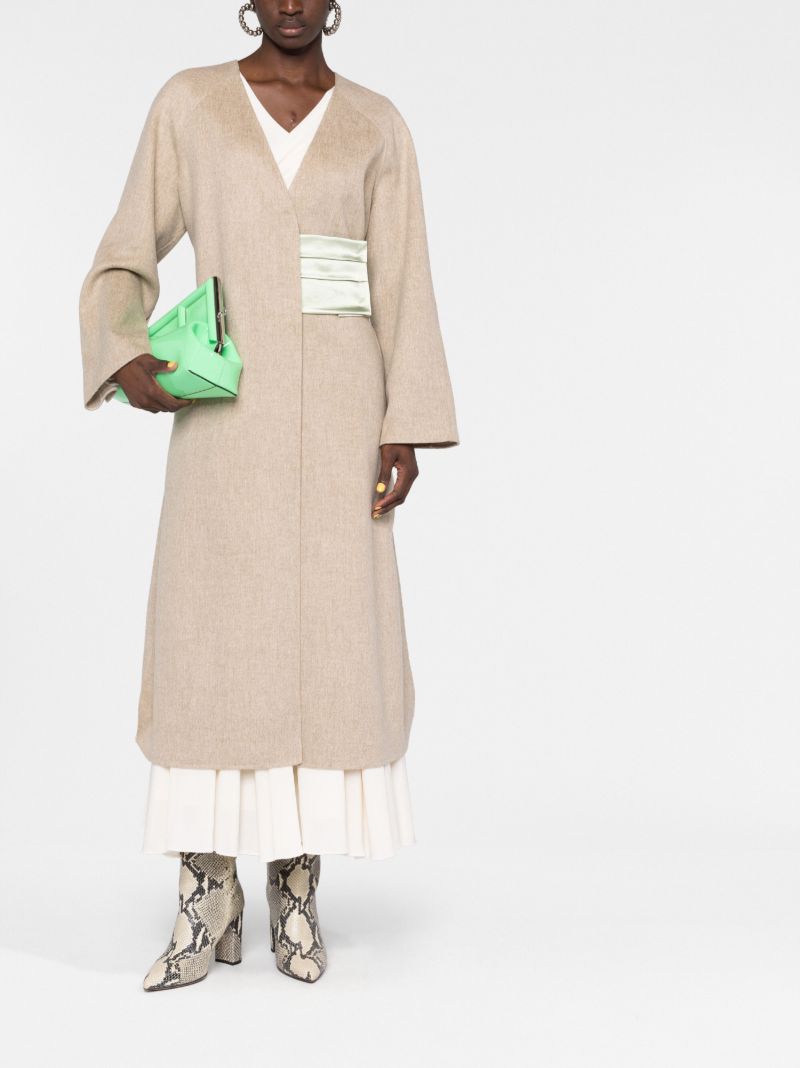 Neutral Belted Wool Overcoat