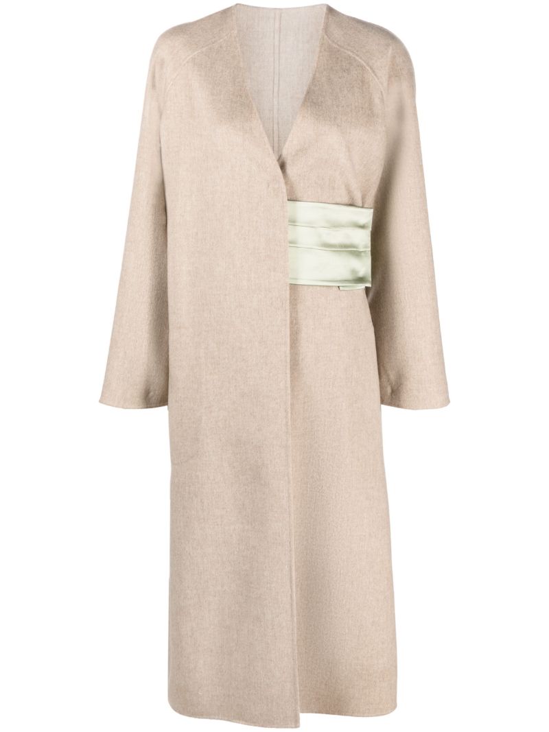 Neutral Belted Wool Overcoat