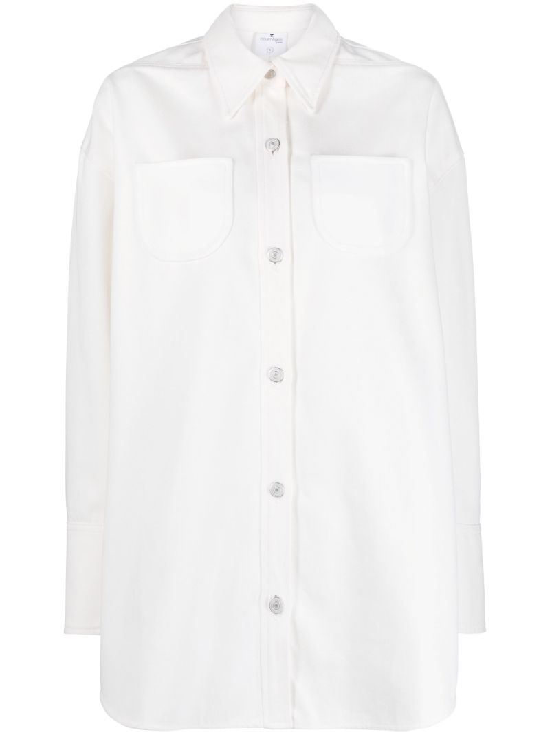 White Strap-detail Denim Shirt