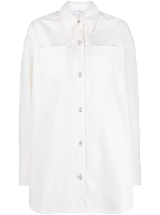 White Strap-detail Denim Shirt