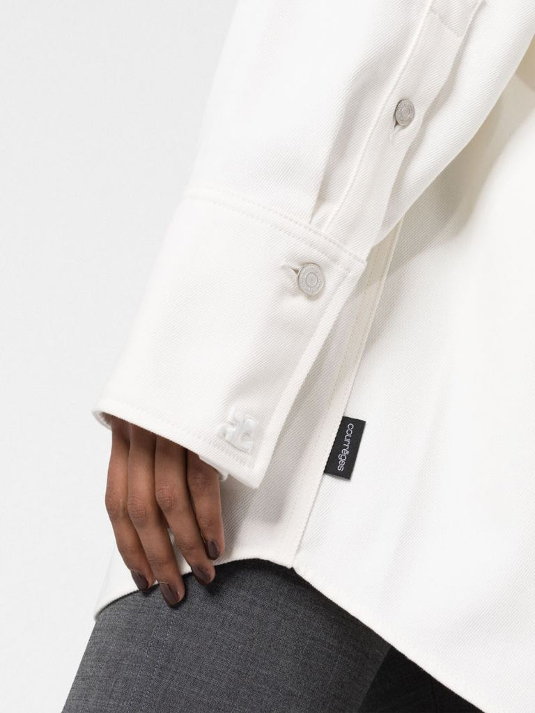 White Strap-detail Denim Shirt