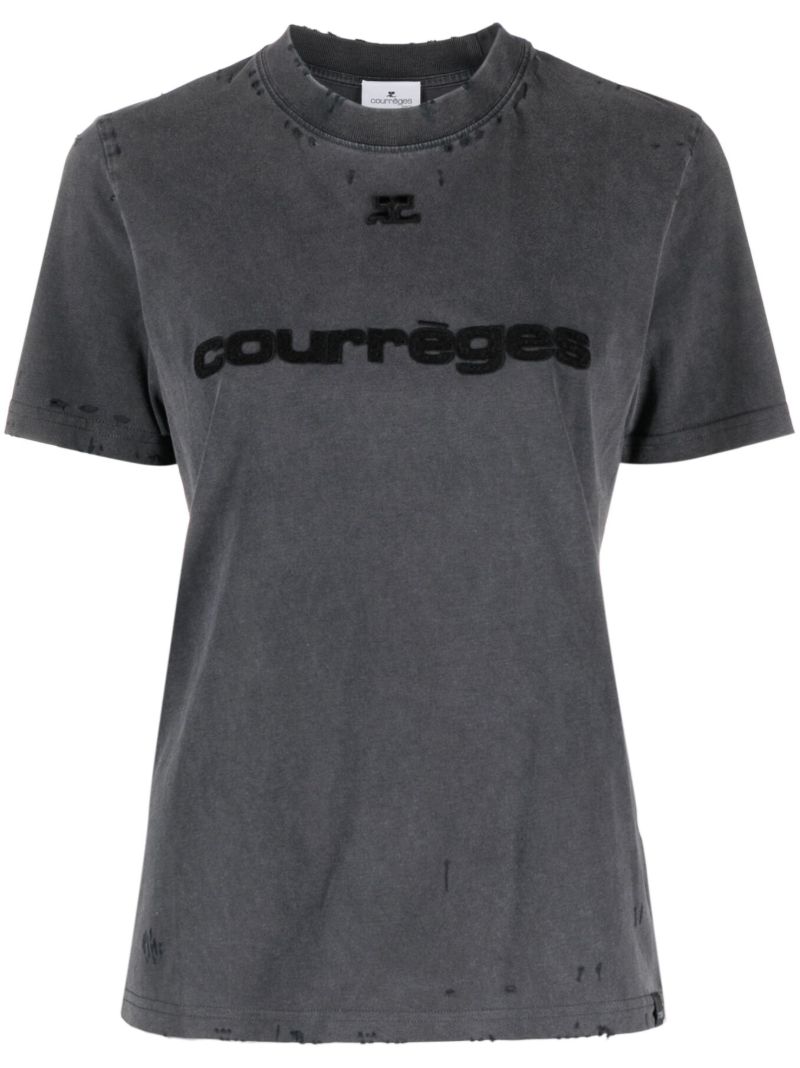 Grey Logo-embroidered Cotton T-shirt
