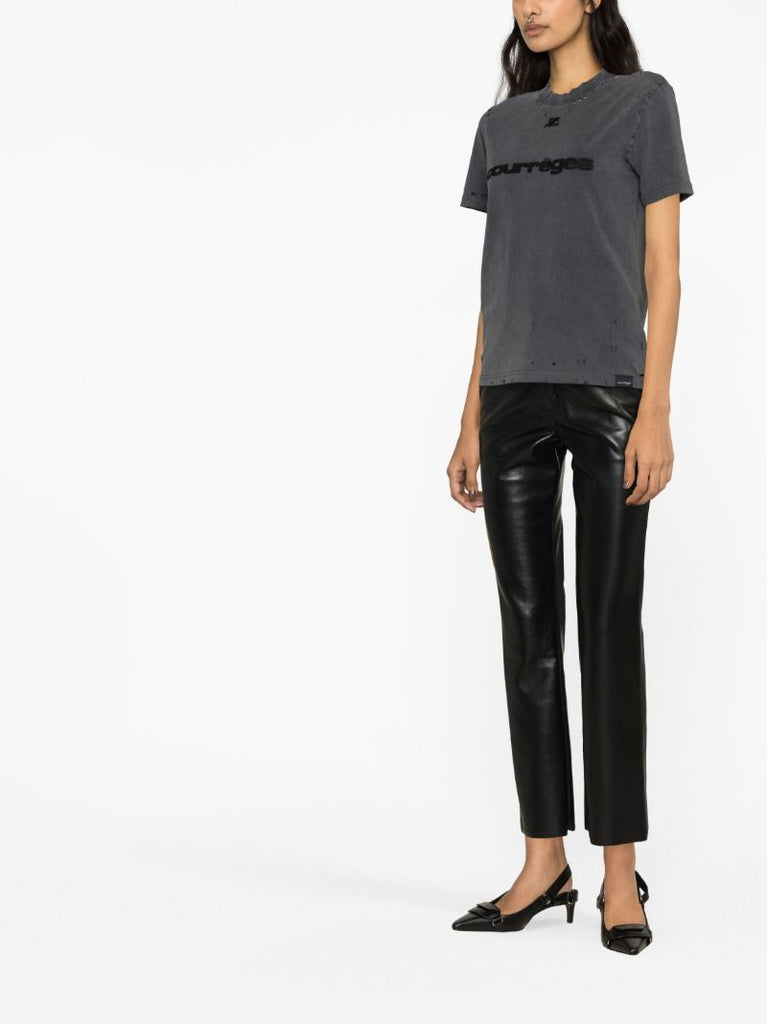 Grey Logo-embroidered Cotton T-shirt