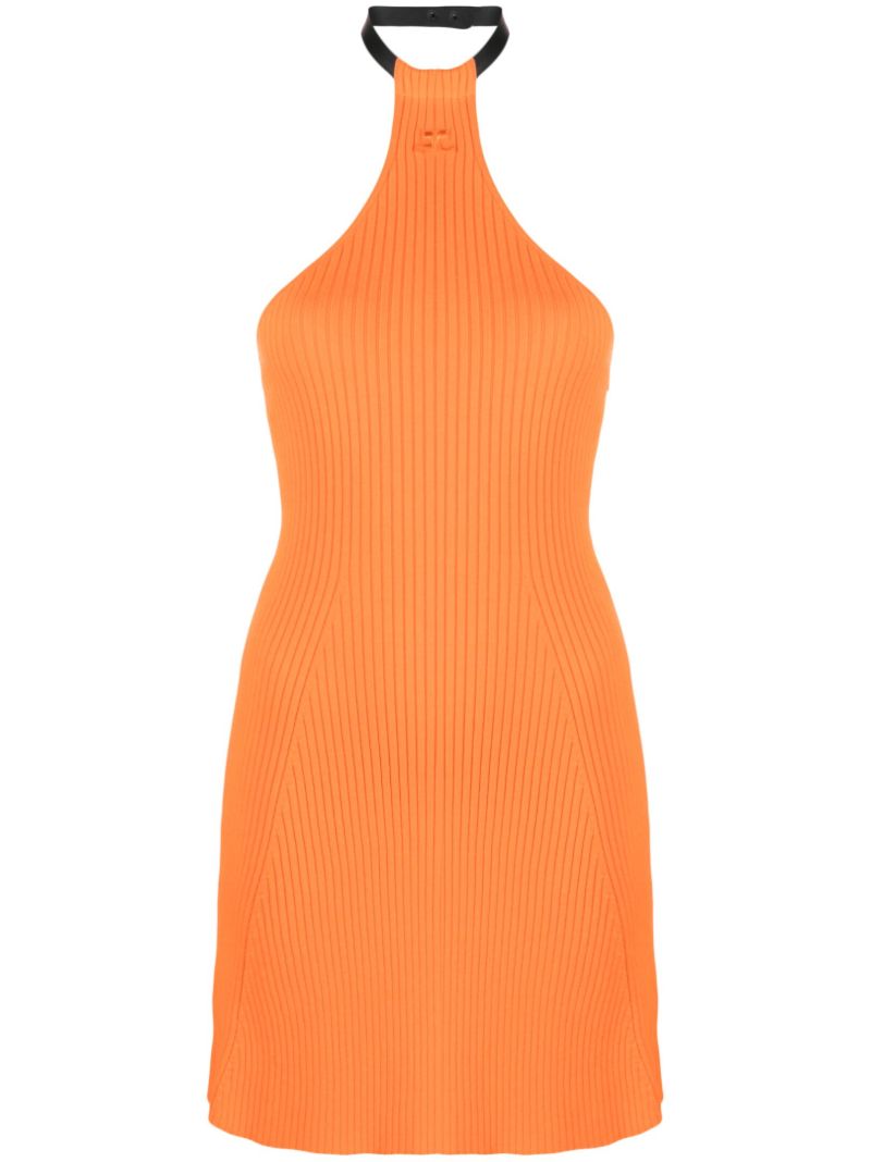 Orange Ribbed Halterneck Dress