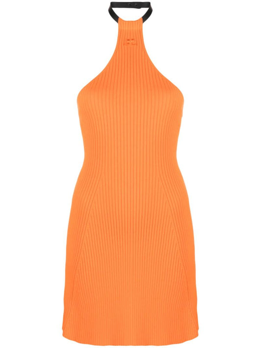 Orange Ribbed Halterneck Dress