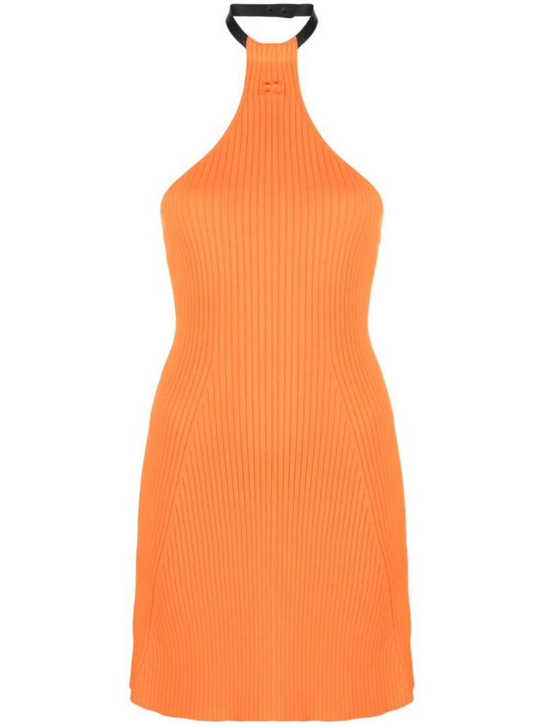 Orange Ribbed Halterneck Dress