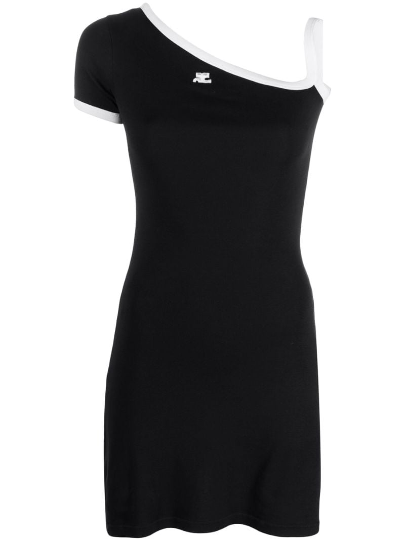 Black Asymmetric Cotton Mini Dress