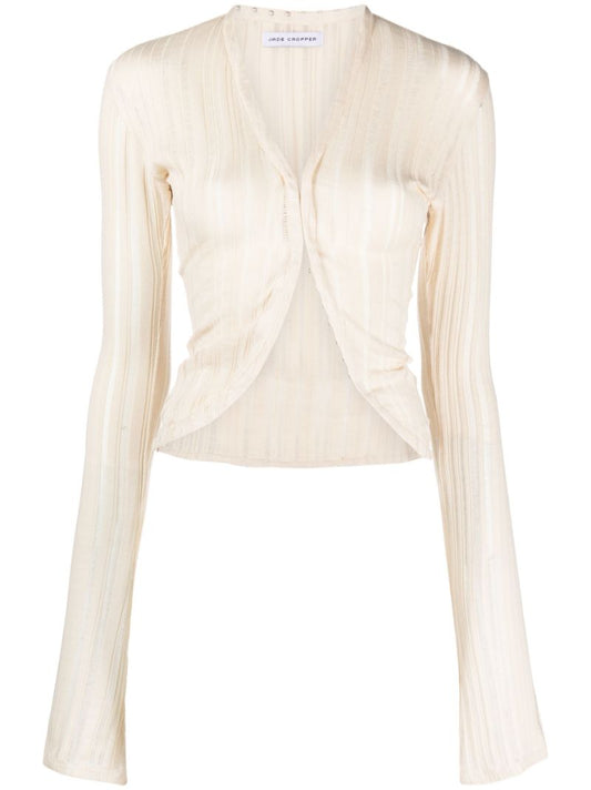Neutral Ribbed-knit Cardigan