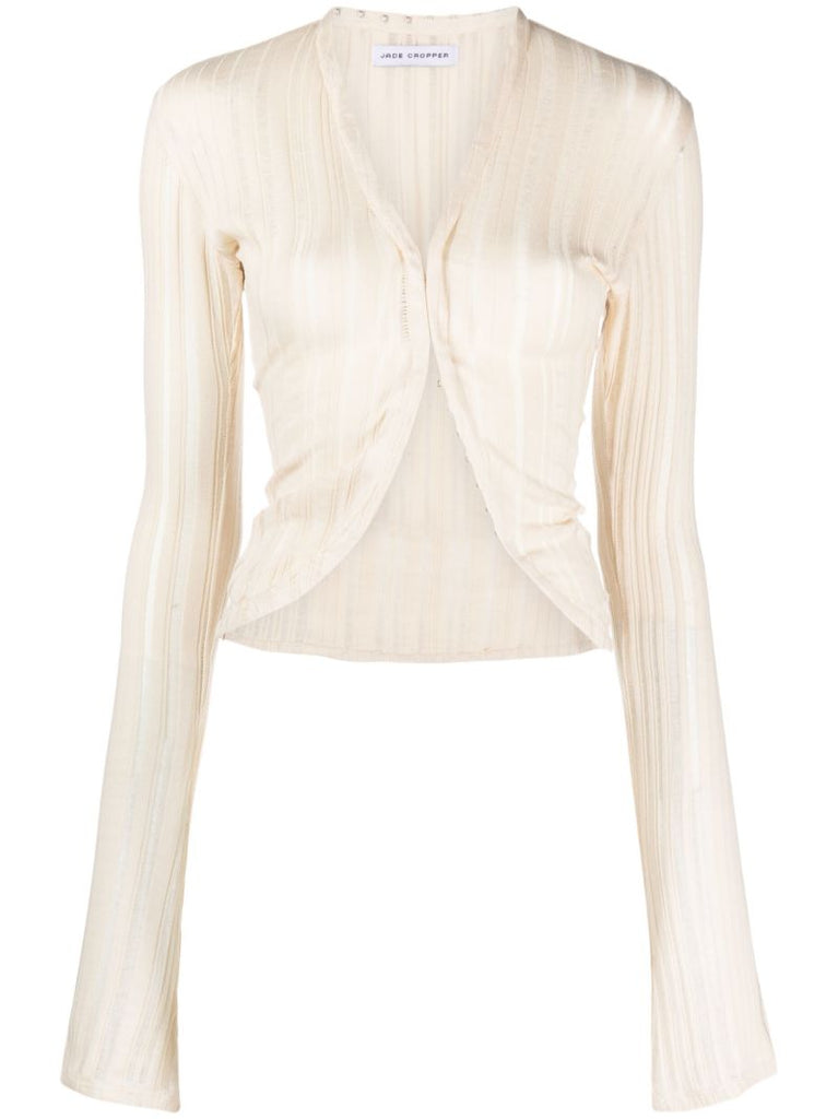 Neutral Ribbed-knit Cardigan