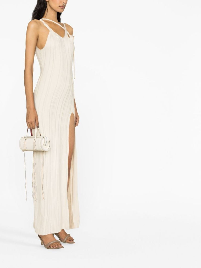 Neutral Asymmetric Knit Maxi Dress