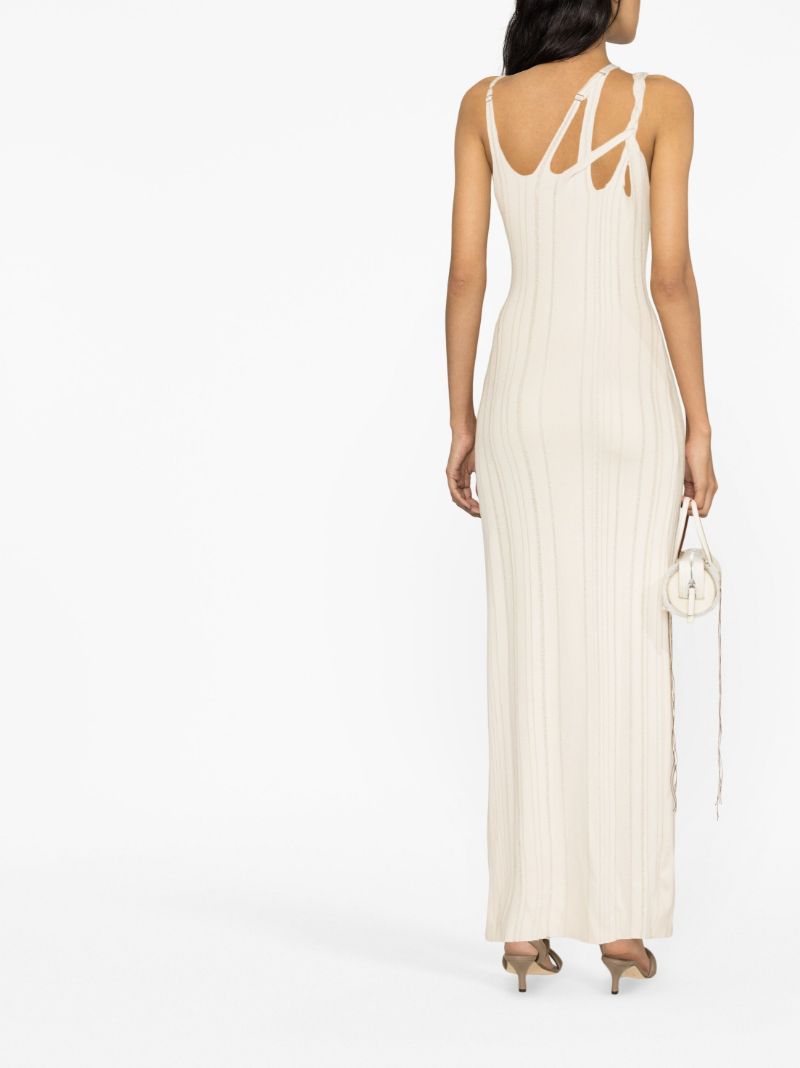 Neutral Asymmetric Knit Maxi Dress