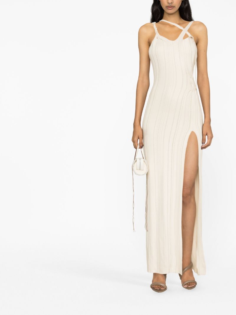 Neutral Asymmetric Knit Maxi Dress