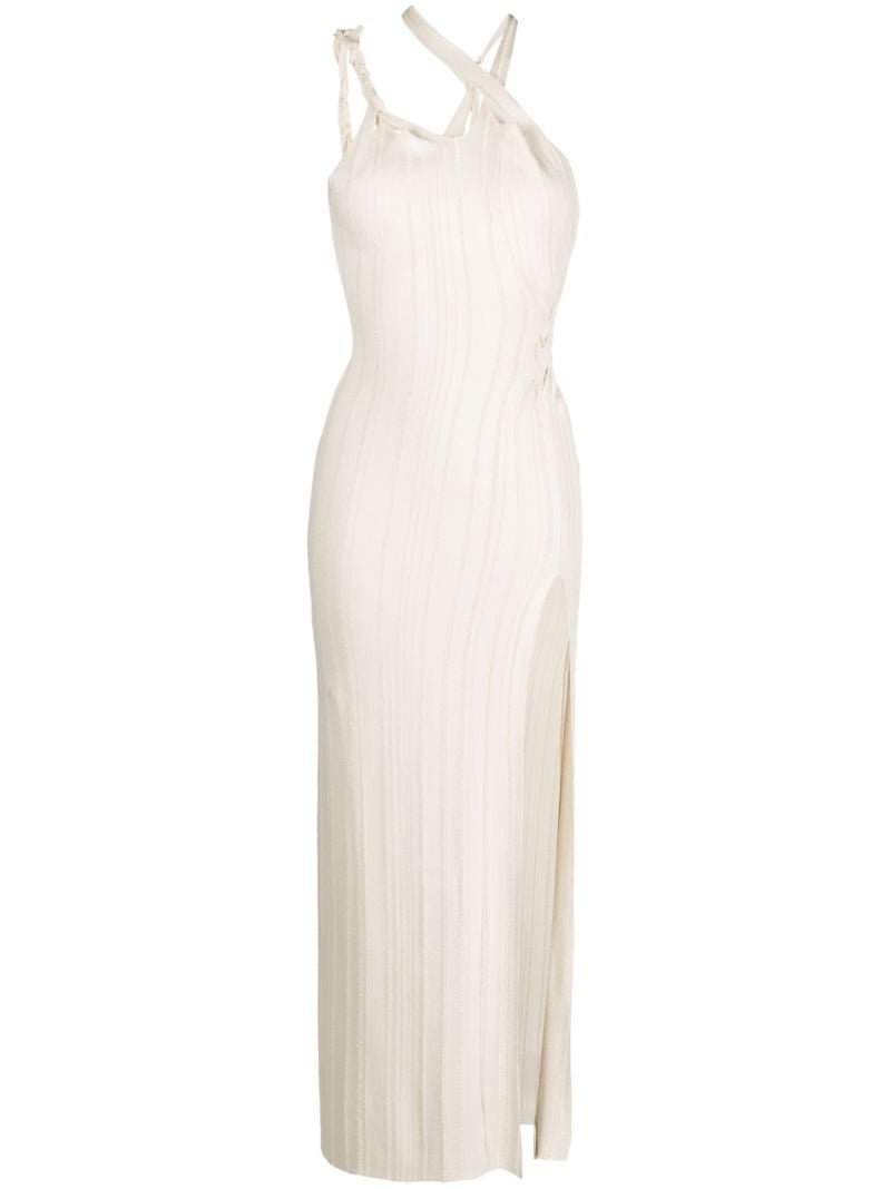 Neutral Asymmetric Knit Maxi Dress