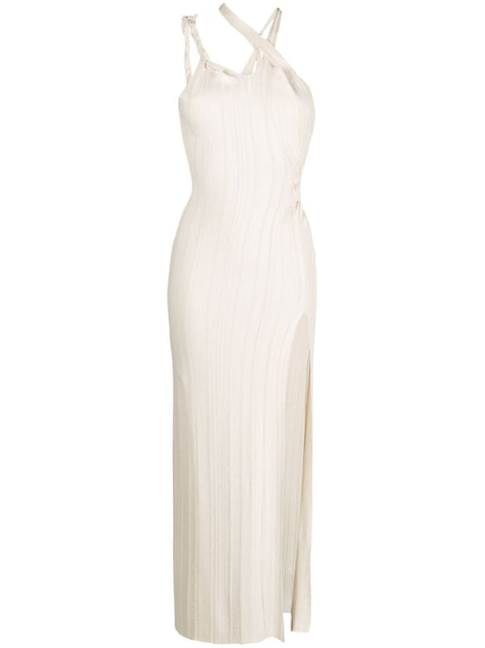 Neutral Asymmetric Knit Maxi Dress