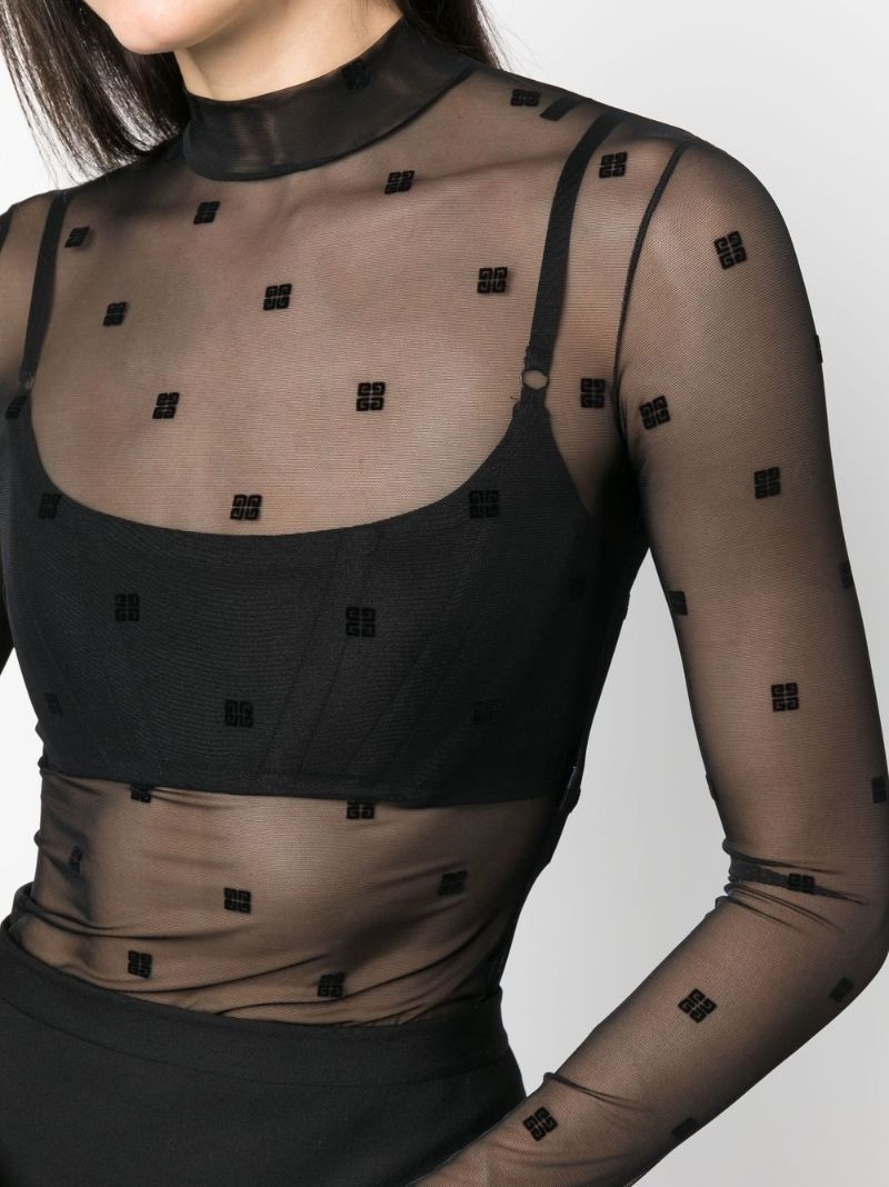 Black 4g Tulle Bodysuit