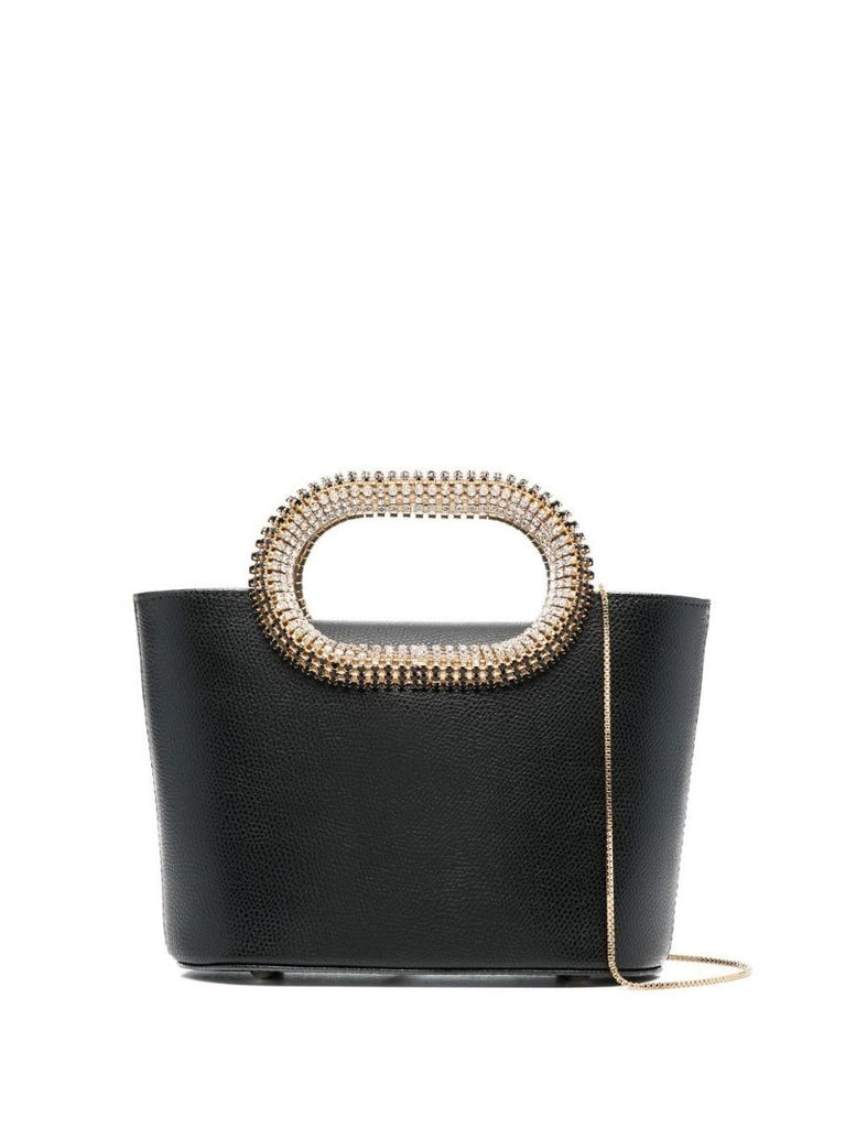 Black Crystal Embellished Top Handle Bag