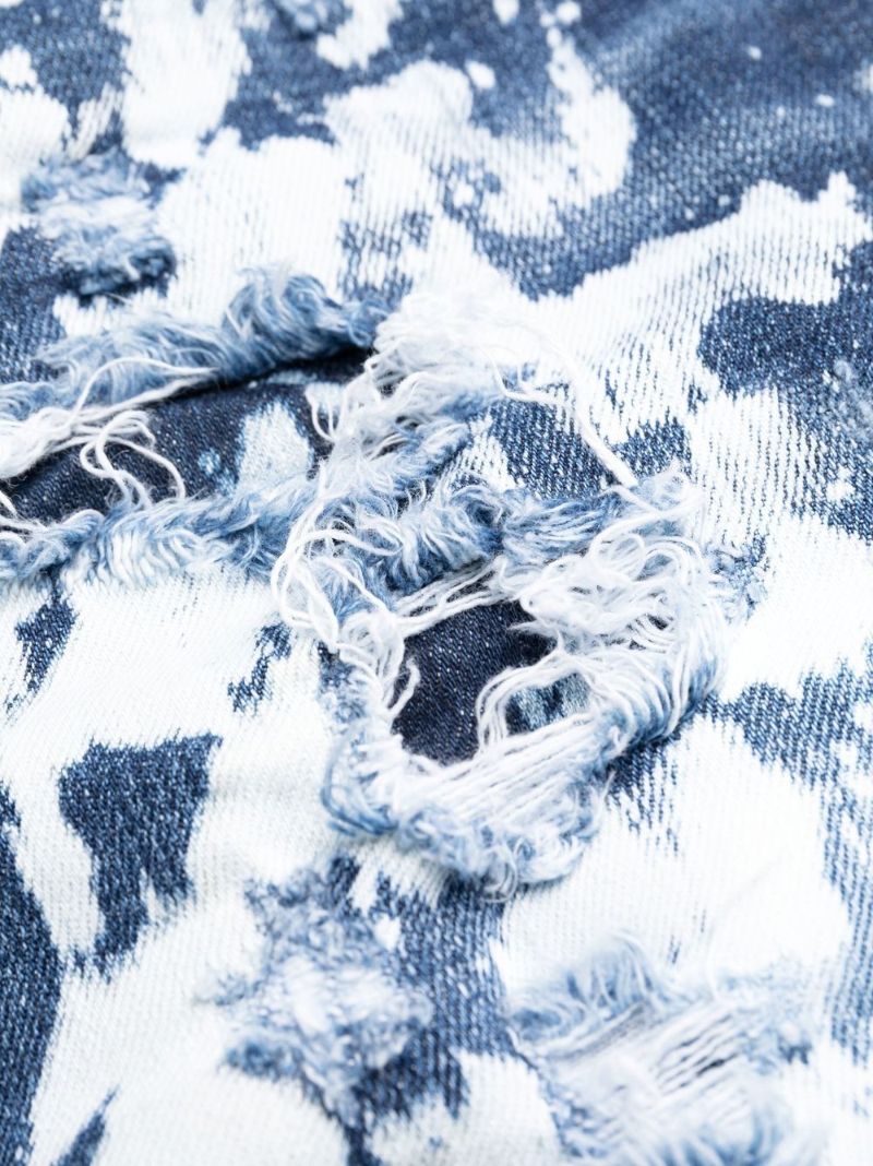 Blue Paint-splatter Distressed Slim-fit Jeans