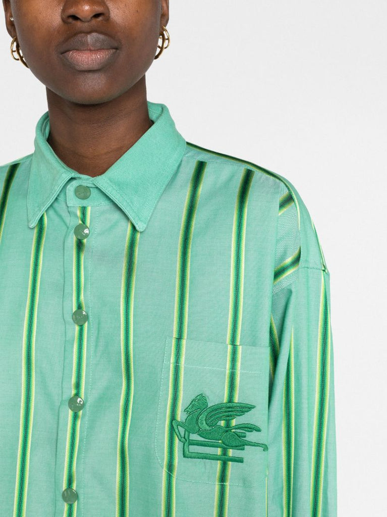 Green Logo-embroidered Striped Shirt