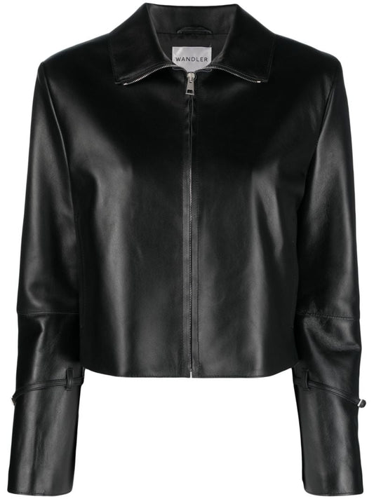 Black Electra Cropped Leather Jacket