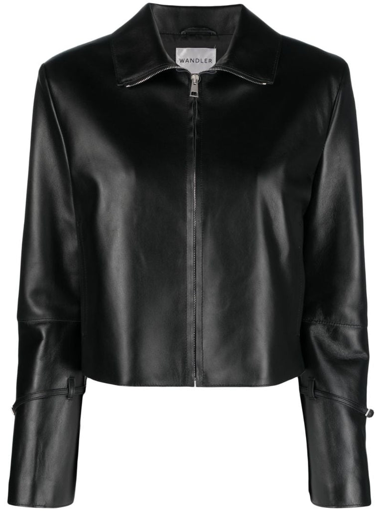 Black Electra Cropped Leather Jacket