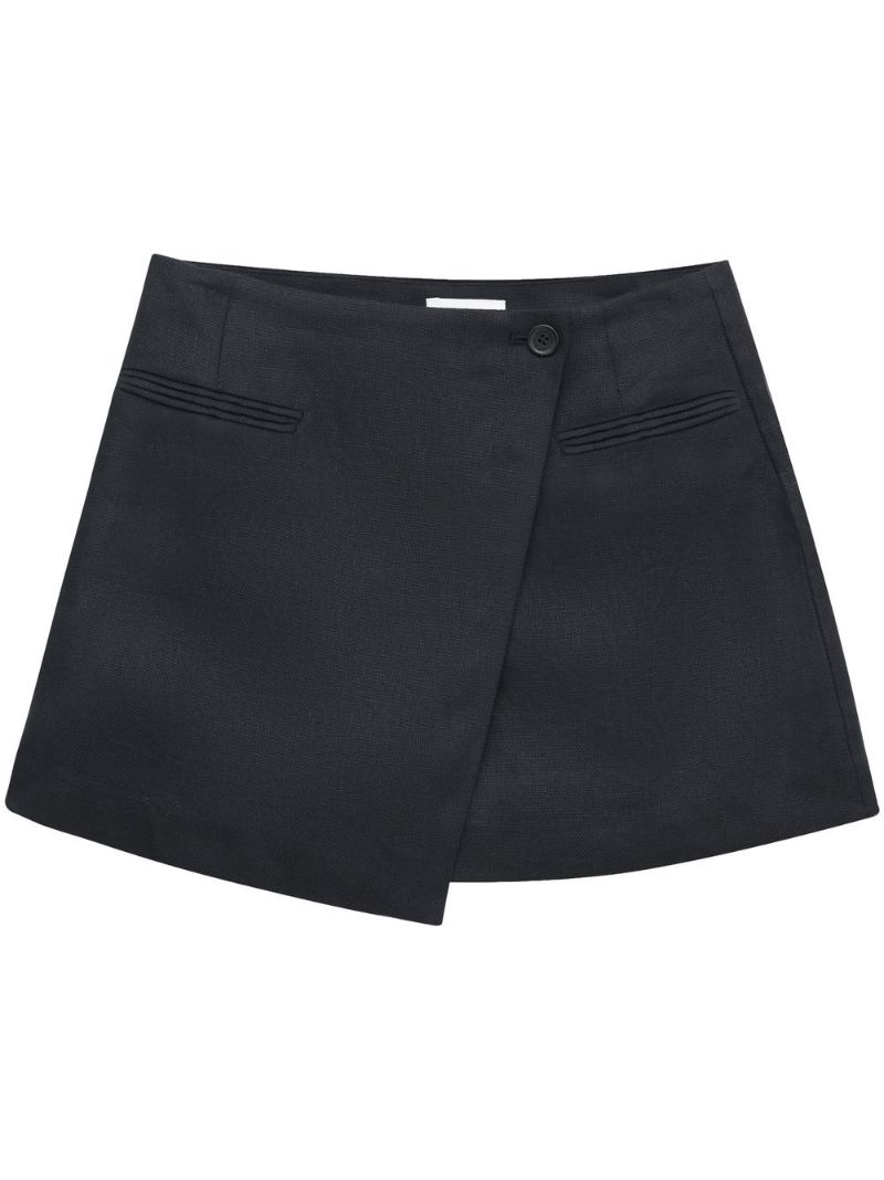 Black Wrap Linen Mini Skirt