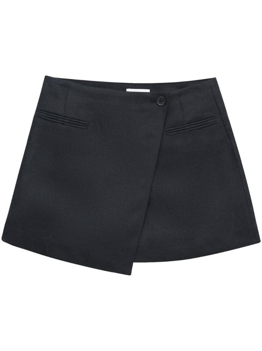 Black Wrap Linen Mini Skirt