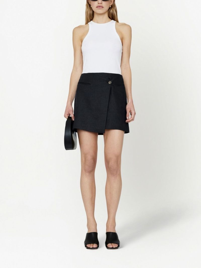 Black Wrap Linen Mini Skirt