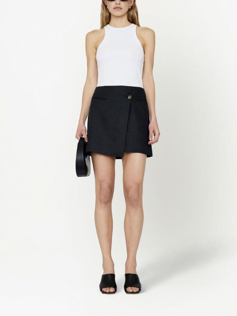 Black Wrap Linen Mini Skirt